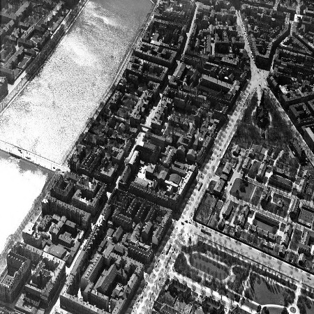 Skråfoto fra 1932-1950 taget 109 meter fra Blegdamsvej 32, 1. tv